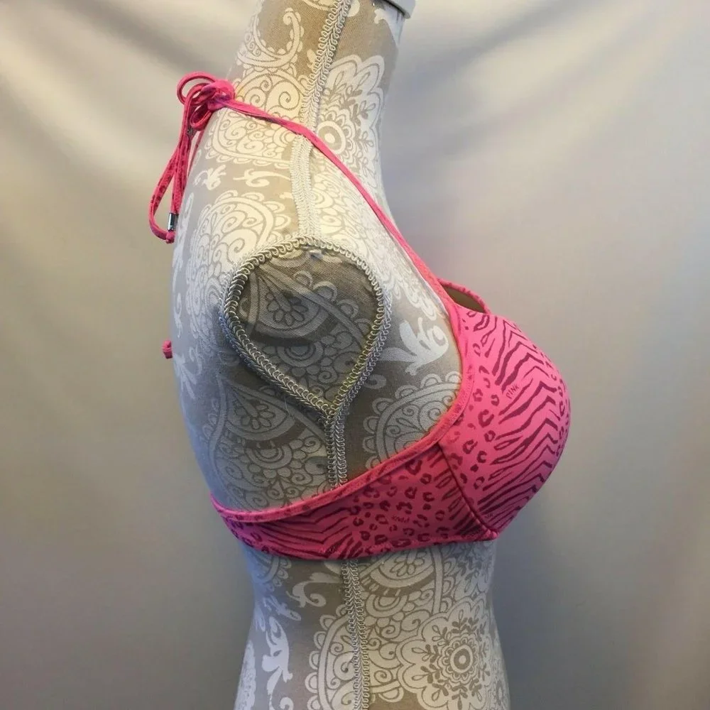 Pink Victoria Secret Swim Halter Top Size L Animal Print Bikini Padded Cups‎